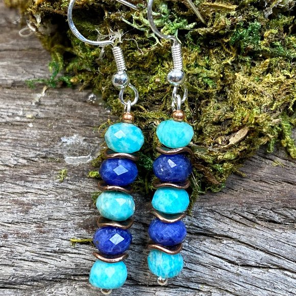 Lapis Lazuli Peruvian Amazonite Earrings - Picture 2 of 4